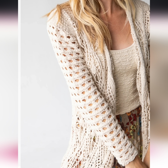 NWOT Natural Life Abigail Duster Cardigan Crochet Open Knit Cotton Blend Boho - Picture 3 of 14